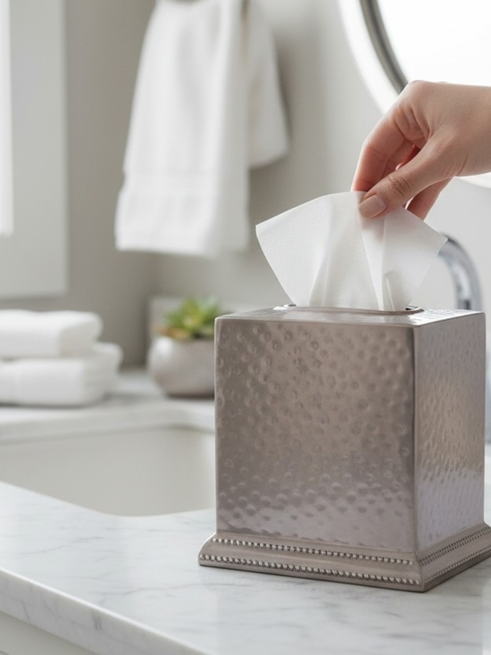 Stainless Steel hand-hammered square tissue box cover - Picture 5 of 5